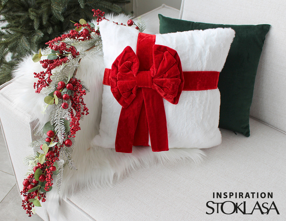 Housse De Coussin Velours Doux 40x40 Cm - Motif Noël (sapin & Flocon Rouge), Lavable, Fermeture éclair