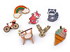 Spilla in legno, motivo: volpe, cane, bradipo, procione, unicorno