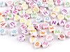 Plastic beads with heart letters Ø7 mm