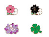 Broche/insignia flor, trébol de cuatro hojas