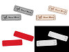 Etichetta, per abbigliamento, in ecopelle, realizzata a mano, dimensioni: 15 x 50 mm