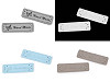 Etichetta, per abbigliamento, in ecopelle, realizzata a mano, dimensioni: 15 x 50 mm