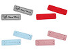 Etichetta, per abbigliamento, in ecopelle, realizzata a mano, dimensioni: 15 x 50 mm