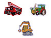 Ruhára vasalható folt traktor, daru, autó, kotrógép, tüzoltók