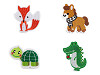 Iron-on patches dog, chicken, fox, horse, turtle, dolphin, crocodile, raccoon