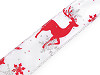 Atlasová stuha s glitry jelen, vločky šíře 37 mm vánoční