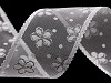 Panglica din organza cu flori si sclipici, latime 40 mm
