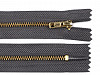 Kovový / mosazný zip šíře 4 mm délka 18 cm kalhotový