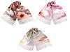 Summer scarf / shawl with fringe, flowers 70x180 cm