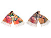Summer scarf / shawl with fringe, flowers 70x175 cm