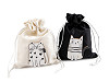 Woreczek podarunkowy z drewnianym kotkiem 14,5x19,5 cm aksamitny