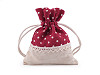 Linen / Flax Bag with Polka Dots and Lace 10x13 cm