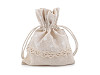 Woreczek podarunkowy 10x13 cm lniany w kropeczki z koronką