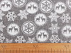 Decorative imitation jute fabric, snowflakes / reindeer