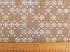 Tkanina dekoracyjna imitacja juty śnieżynki brokatowy nadruk 