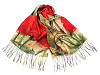 Šátek / šála s třásněmi malované květy 70x175 cm (1 ks)