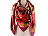 Large satin scarf with flowers 130x135 cm