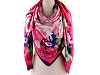 Large satin scarf with flowers 130x135 cm