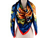 Large satin scarf with flowers 130x135 cm