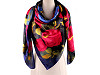 Large satin scarf with flowers 130x135 cm