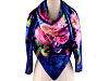 Large satin scarf with flowers 130x135 cm