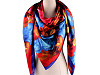 Large satin scarf with flowers 130x135 cm