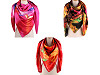Large satin scarf with flowers 130x135 cm