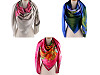 Large satin scarf with flowers 130x135 cm