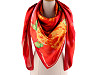 Large satin scarf with flowers 130x135 cm