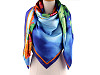 Large satin scarf with flowers 130x135 cm