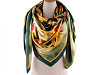 Large satin scarf with flowers 130x135 cm