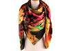 Large satin scarf with flowers 130x135 cm