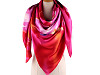 Large satin scarf with flowers 130x135 cm