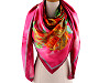 Large satin scarf with flowers 130x135 cm