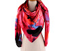 Large satin scarf with flowers 130x135 cm