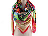 Large satin scarf with flowers 130x135 cm