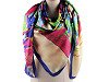 Large satin scarf with flowers 130x135 cm