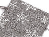 Weihnachtsgeschenkbeutel Schneeflocken mit Glitzer, 10 x 13 cm, Jute-Imitat