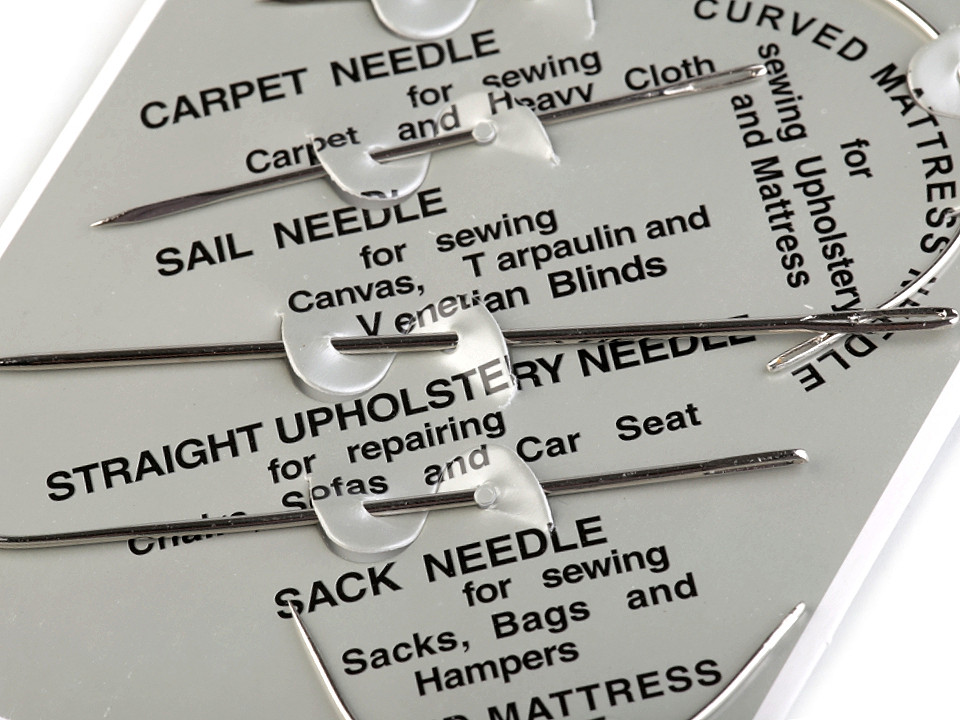 Needles for leather, canvas, carpets, mattresses - set of 7 pcs, nickel, 1 card