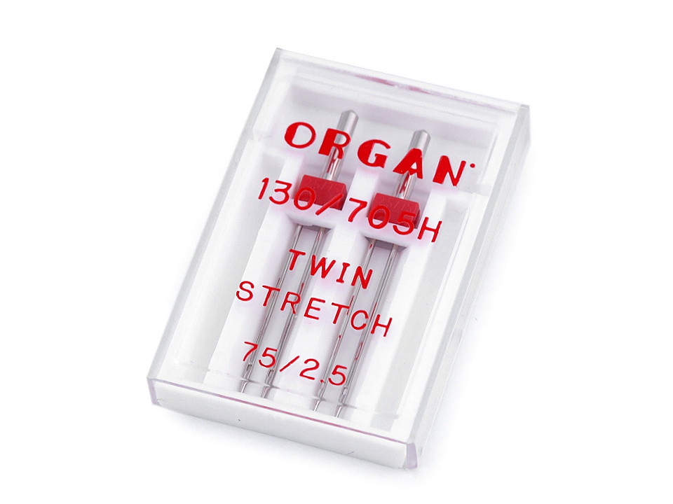 Zwillingsnadel Stretch 75/2,5 Organ, Nickel, 5 Pack.