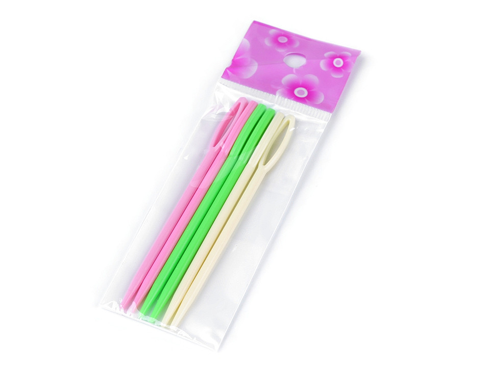 Plastic needles 9 cm long blunt, mix of variants, 6 pcs