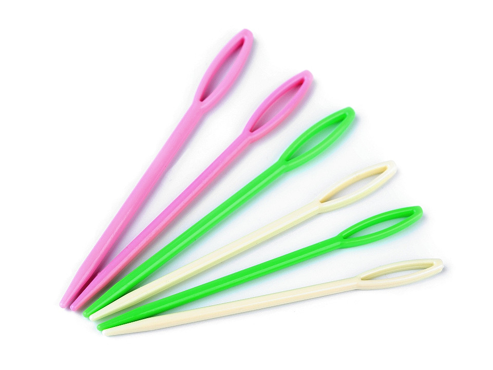 Plastic needles 9 cm long blunt, mix of variants, 6 pcs