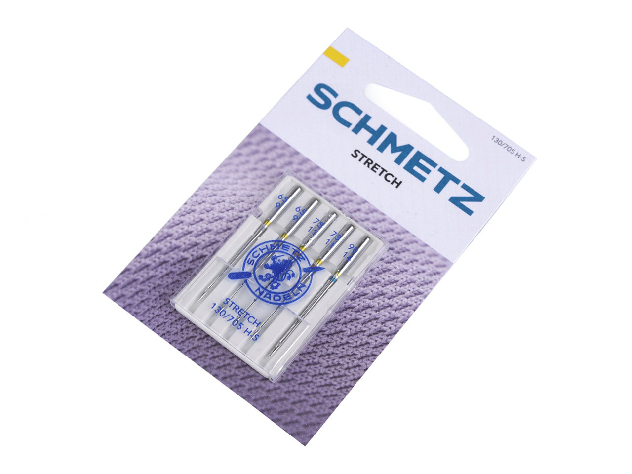 Stretch 65/9; 75/11; 90/14; Schmetz machine needles on a card, nickel, 1 card