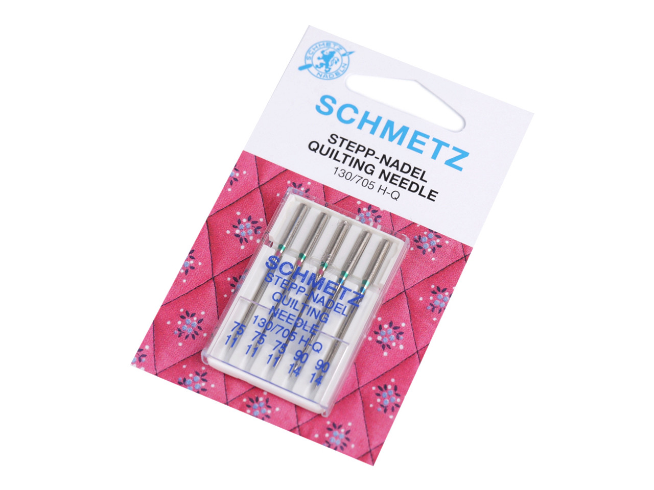 Quilting 75/11;90/14 Schmetz Machine Needles on Card, Nickel, 1 Card