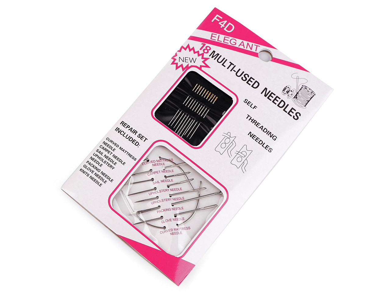 Needles for poor eyesight and upholstery needles, nickel, 1 card