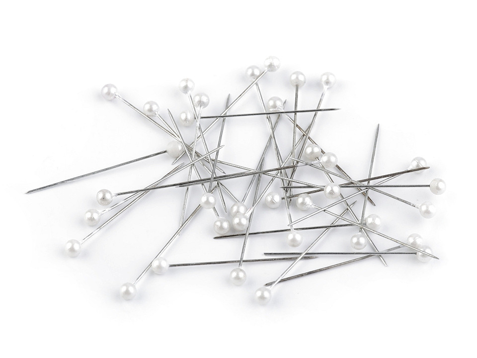 Decorative pins length 38 mm pearl, white, 20 boxes