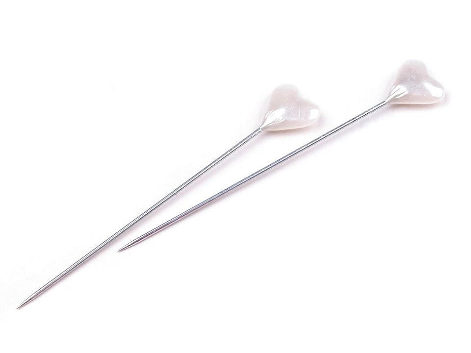 Decorative pins length 55 mm heart, white mother-of-pearl, 10 boxes