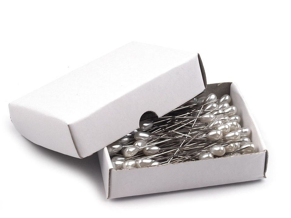 Decorative pins length 55 mm pearl, white pearl, 10 boxes