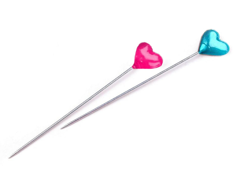 Decorative pins length 55 mm heart, mix of colours, 1 box