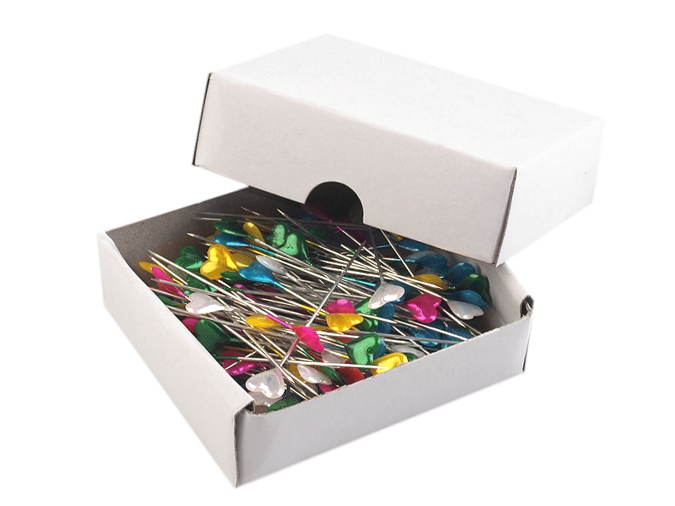 Decorative pins length 55 mm heart, mix of colours, 1 box